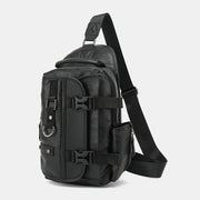 Men PU Leather Vintage Multifunction Earphone Hole USB Charging Crossbody Bag Chest Bag Sling Bag