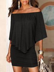 One Word Collar Geometric Irregular Ruffled Hip Dress