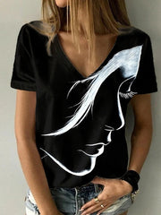 T Shirt Plus Size Print Abstract Portrait Blouses
