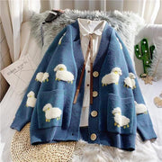 Sweater Coat Cute Cartoon Print V Neck knitted cardigan Women Jacket