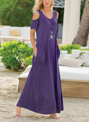 New style women's European and American mid-length pocket knitted dress