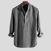 Cotton Long Sleeve Striped Slim Fit Stand Collar Shirt Male Clothes