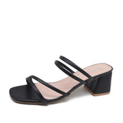 Ladies Square Heels Elegant Summer Slippers Outside Cross Tied Leather Shoes