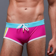 Swim trunks men's long pants bright color stitching comfortable boxer pants