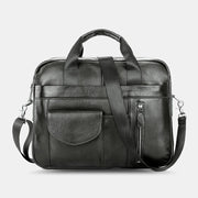 Men Genuine Leather Multi-pocket Vintage 14 Inch Laptop Bag Briefcases Crossbody Bag Shoulder Bag Handbag