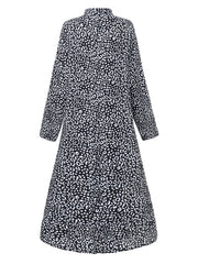 Leopard Printed Long Sleeve Casual Women Midi Dress