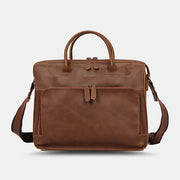 Men Horizontal Multi-pocket Multi-compartment Briefcase Vintage PU Leather 14 Inch Laptop Bag Crossbody Bag Shoulder Bag Handbag