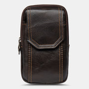 Men Genuine Leather Multifunction 6.5 Inch Phone Bag Retro Large Capacity Cigaret Case Pocket Belt Bag Waist Bag