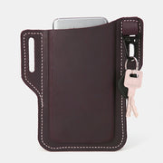Men Genuine Leather Retro Easy Carry Car KeyChain Phone Bag Belt Bag Waist Bag With Belt Loop