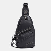 Men Genuine Leather Large Capacity Outdoor Casual Chest Bag Convertible Shoulder Strap Multi-pocket Shoulder Bag Crossbody Bag