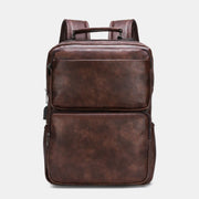 Men PU Leather USB Charging Back Breathable Grid Design Backpack
