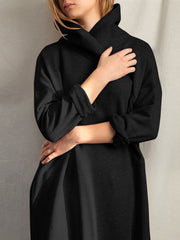 Design High Neck Pure Color Knee Length Casual Women Midi Dress