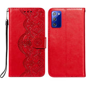 For Samsung Galaxy Note20 Flower Vine Embossing Pattern Horizontal Flip Leather Case with Card