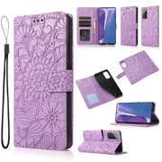 For Samsung Galaxy Note 20 Skin Feel Embossed Sunflower Horizontal Flip Leather Case with Holder