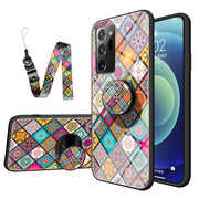 For Samsung Galaxy Note20 Painted Ethnic Pattern Tempered Glass TPU Shockproof Case with Folding