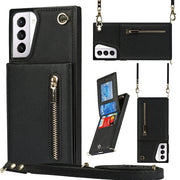 For Samsung Galaxy S21+ 5G Cross-body Zipper Square TPU+PU Back Cover Case with Holder  Card