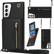 For Samsung Galaxy S21+ 5G Cross-body Zipper Square TPU+PU Back Cover Case with Holder Card