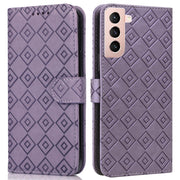 For Samsung Galaxy S21+ 5G Embossed Big Small Concentric Squares Pattern Horizontal Flip Leather