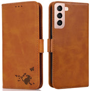 For Samsung Galaxy S21+ 5G Embossed Cat Butterflies Pattern Horizontal Flip Leather Case with Card