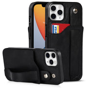 For iPhone 11 Crazy Horse Texture Shockproof TPU + PU Leather Case with Card Slot Wrist Strap