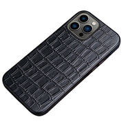 For iPhone 12 Crocodile Texture Top Layer Cowhide Leather Back Cover Shockproof Case
