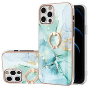 For iPhone 12 Electroplating Marble Pattern IMD TPU Shockproof Case with Ring Holder