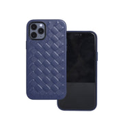 For iPhone 12 Woven Texture Sheepskin Leather Back Cover Full-wrapped Shockproof Case