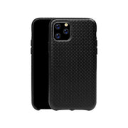 For iPhone 11 Mesh Texture Cowhide Leather Back Cover Semi-wrapped Shockproof Case
