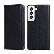 For Samaung Galaxy S22 5G Pure Color Magnetic Horizontal Flip Leather Case with Holder  Card