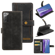 For Samsung Galaxy Note20 Copper Buckle Horizontal Flip Leather Phone Case with Holder Card