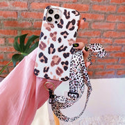 For iPhone 11 Leopard Print TPU Straight Edge Phone Case with Lanyard