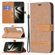 For Samsung Galaxy S22 5G Color Matching Denim Texture Leather Case with Holder Card Slots