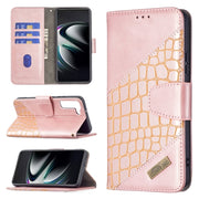 For Samsung Galaxy S22 5G Matching Color Crocodile Texture Leather Phone Case with Holder