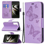 For Samsung Galaxy S22 5G Embossing Two Butterflies Pattern Leather Phone Case with Holder