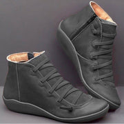 Women's PU Leather Ankle Boots Women Autumn Winter Cross Strappy Vintage Women Punk Boots Flat