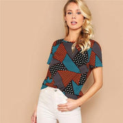Geometric And Polka-Dot Print Women Tops And Blouses Lady Summer Multicolor Casual Streetwear Basic Blouse Woman Clothes-Women Clothing-Come4Buy eShop
