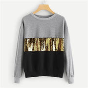 Sleeve Pullovers Women Autumn Sweatshirts Gold color Stylish Contrast Cut and Sew Sequin Sweatshirt Colorblock Long-Women Clothing-Come4Buy eShop