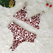 Leopard print women two piece bodysuit High waist push up triangle swimwear Sexy floral print female summer swimsuit-Women Clothing-Come4Buy eShop
