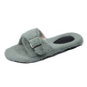 Woman Buckle Flat Female Fur Outdoor Elegant Slippers Ladies Comfort Soft Bottom UGG Style