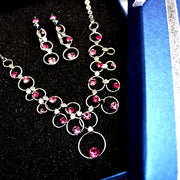 Double Chain of Rosy Crystal Plating Necklace Set - Come4Buy eShop