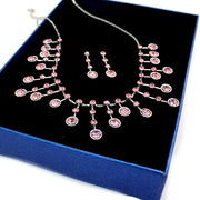 Light Rose Crystal with Shiny Chrome Plating Tassel Necklace Set - Come4Buy eShop