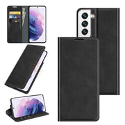 For Samsung Galaxy S22 5G Retro-skin Business Magnetic Suction Leather Case with Holder Card