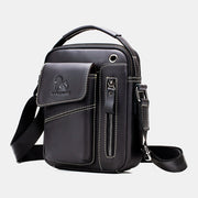 Men Genuine Leather Wear-resistant Headphone Hole Multi-pocket Vintage Crossbody Bag Shoulder Bag