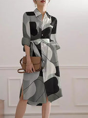 Autumn Lapel Midi Bandage Shirt Dress for Women Australia