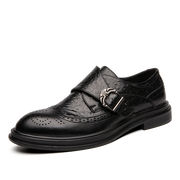 Broguo Retro Metal Buckle Wearable Business Casual Men Dress Shoes