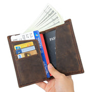 Black Leather Travel Passport Holder Case Men Long Wallets