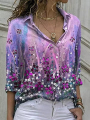 Casual Blouse Tops Lady Office Work Floral Shirts