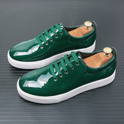 Casual Patent Leather Green Sneakers Men Shoes