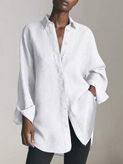 Casual White Long Sleeve Solid Shirts For Women