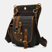 Men Genuine Leather And Canvas Cycling Outdoor Sport Leg Bag Waist Bag Crossbody Bag